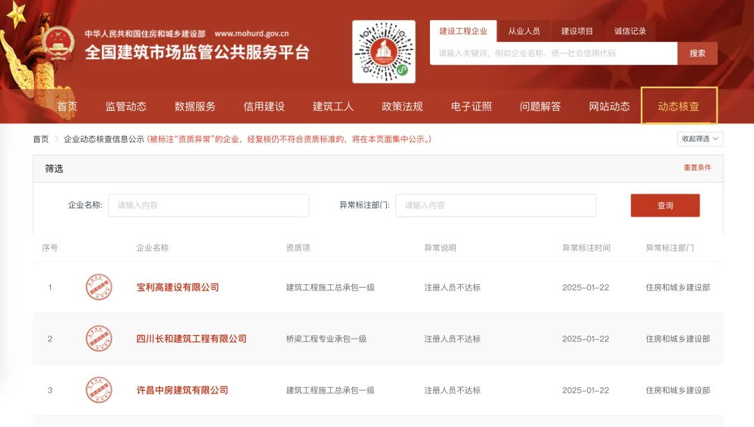 建企資質(zhì)警報！四庫一平臺 “資質(zhì)異?！?集中公示